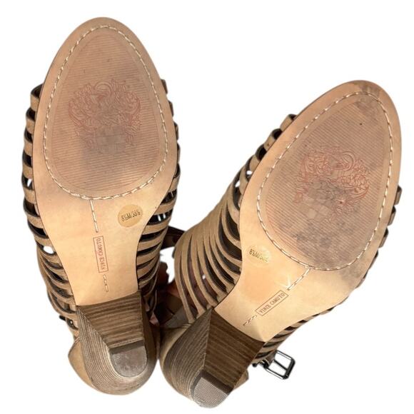 VINCE CAMUTO Eisen Moroccan Taupe Leather Cone Heel SZ 8.5 - Picture 7 of 12